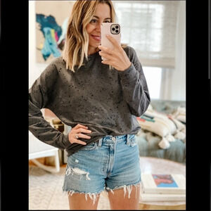 Athleta Studio to Street Printed Paint Splatter Pullover Sweatshirt Crewneck S